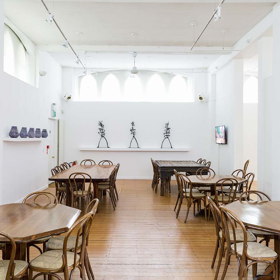 Refectory installed with the exhibition <strong>RACHID KORAÏCHI:<strong> <em>Les Maîtres du Temps (Masters of Time)</em>, 2018.